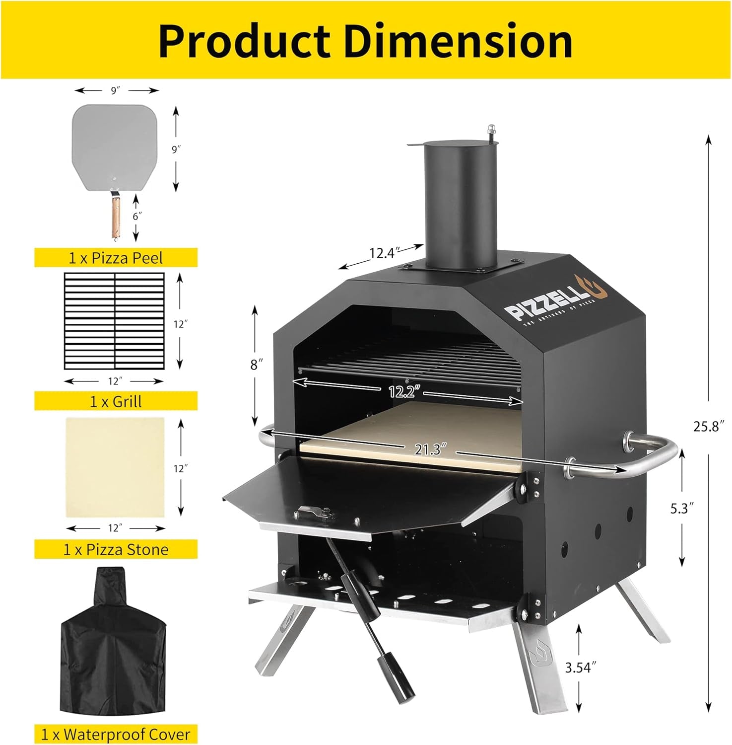 Outdoor Pizza Oven Wood Fired 2-Layer Pizza Ovens outside Pizza Maker with Stone, Pizza Peel, Cover,Removable Cooking Rack for Camping Backyard BBQ (Black)