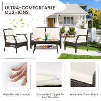 Costway 4 PCS Outdoor Rattan Conversation Set Patio Rattan Sofa Set W/ Protective Cover