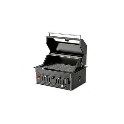 27-Inch Heavy Duty Charcoal Grill, 304 Stainless Steel Portable Outdoor BBQ with Adjustable Tray, Large Front Door & Side Vents for Backyard, Patio, Camping Family BBQ Gatherings