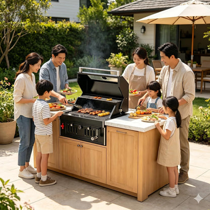 27-Inch Heavy Duty Charcoal Grill, 304 Stainless Steel Portable Outdoor BBQ with Adjustable Tray, Large Front Door & Side Vents for Backyard, Patio, Camping Family BBQ Gatherings
