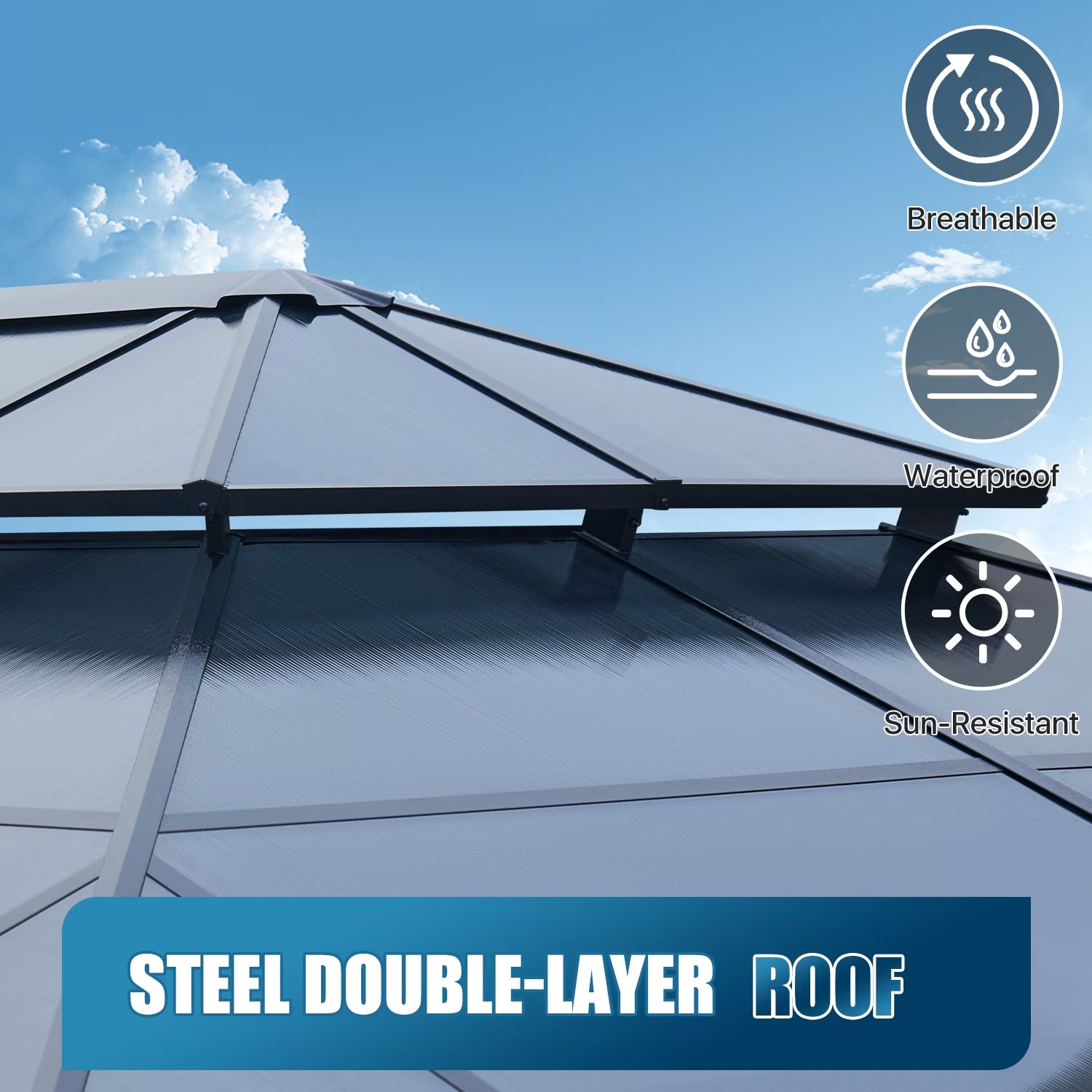 12' X 16' Hardtop Gazebo,Polycarbonate Double Roof,Aluminum Frame with Curtains and Netting for Patio,Garden,Gray