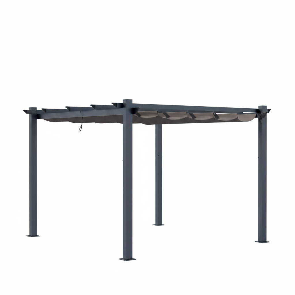 10 Ft. W X 10 Ft. D Aluminum Pergola Outdoor with Dark Gray Retractable Canopy