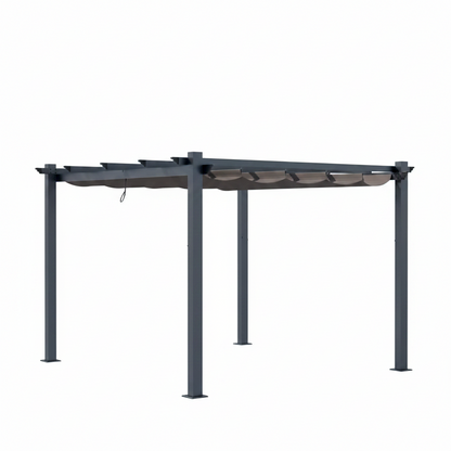 10 Ft. W X 10 Ft. D Aluminum Pergola Outdoor with Dark Gray Retractable Canopy