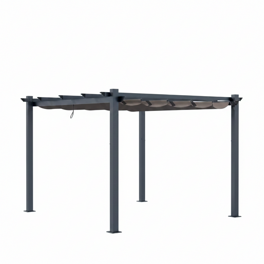 10 Ft. W X 10 Ft. D Aluminum Pergola Outdoor with Dark Gray Retractable Canopy